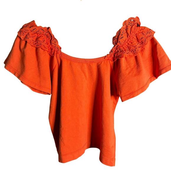 Anthropologie Pilcro Eyelet Ruffle Top Bright Red Size XXS NWT - Picture 6 of 7